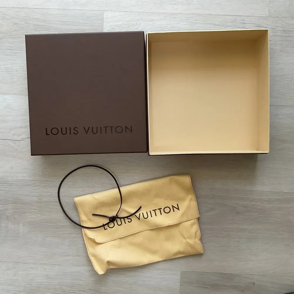Authentic Louis Vuitton Brown Box with Dust Bag and Leather Bow